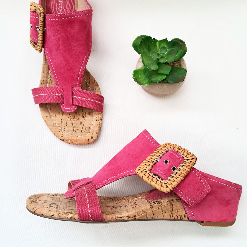 DONALD PLINER Ofilea Pink Suede Cork Wedge Sandal Size 6.5 Magenta Summer